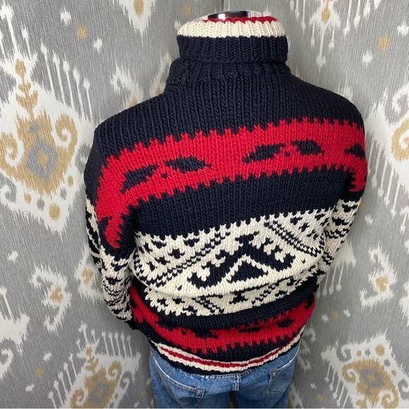 Polo Ralph Lauren Vintage Southwestern Style Handknit Wool Shawl Collar Sweater - Picture 8 of 16